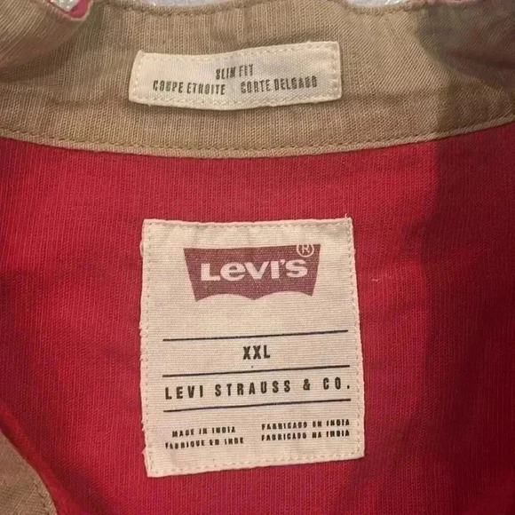 [XXL]Levi’s Strauss Solid Red Casual  Button down Shirt with Mandarin Collar - Picture 3 of 4